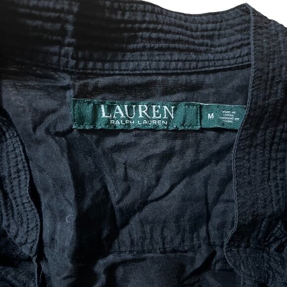 Lauren Ralph Lauren Cotton Silk Blend Black Tunic Tie Top Size Medium - Picture 3 of 5